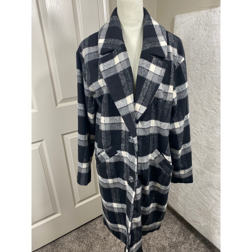 Copper Key Plaid Coat Oversized Longline Jacket Black White L